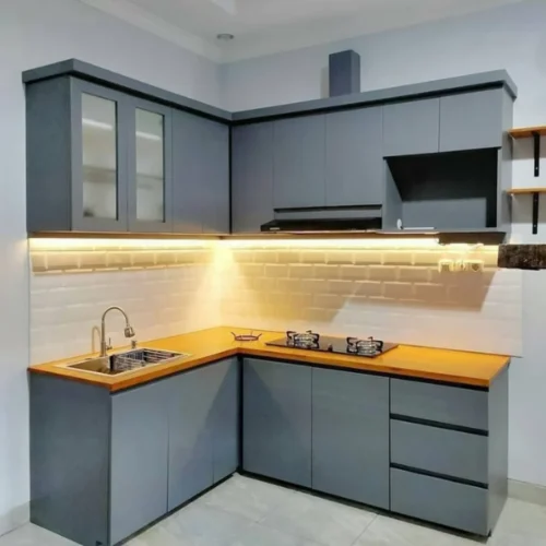 Kitchen Set L-Shape Modern – Grey & Wood