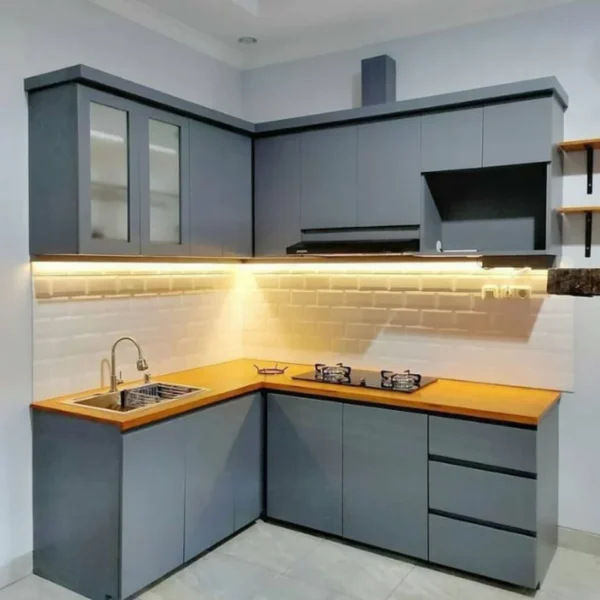Kitchen Set L-Shape Modern – Grey & Wood