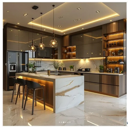 Kitchen Set Luxury Modern – Dark Wood & Marble
